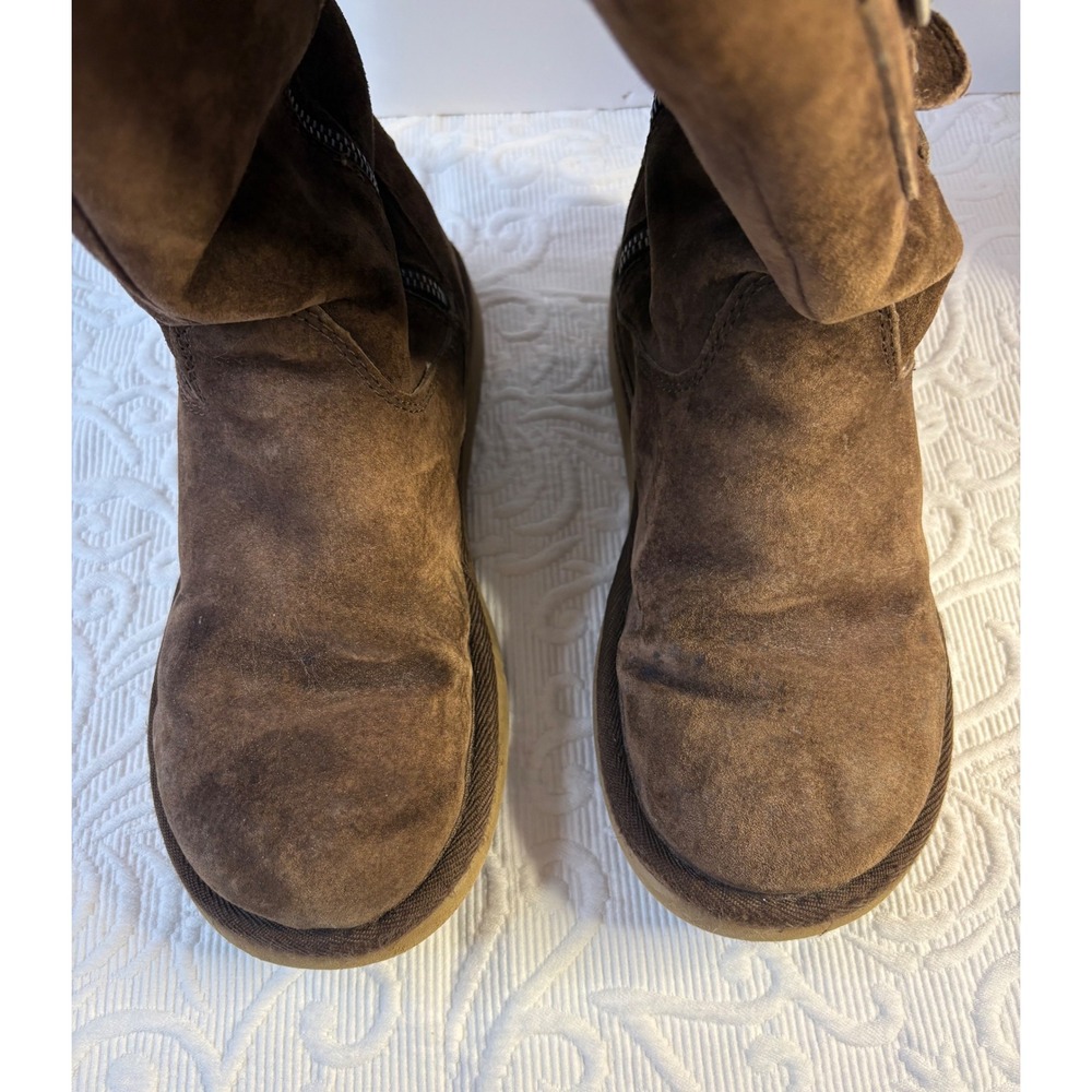 UGG Australia Kensington Suede Moto Boots Chocolate Brown Tall Buckle Zip Womens